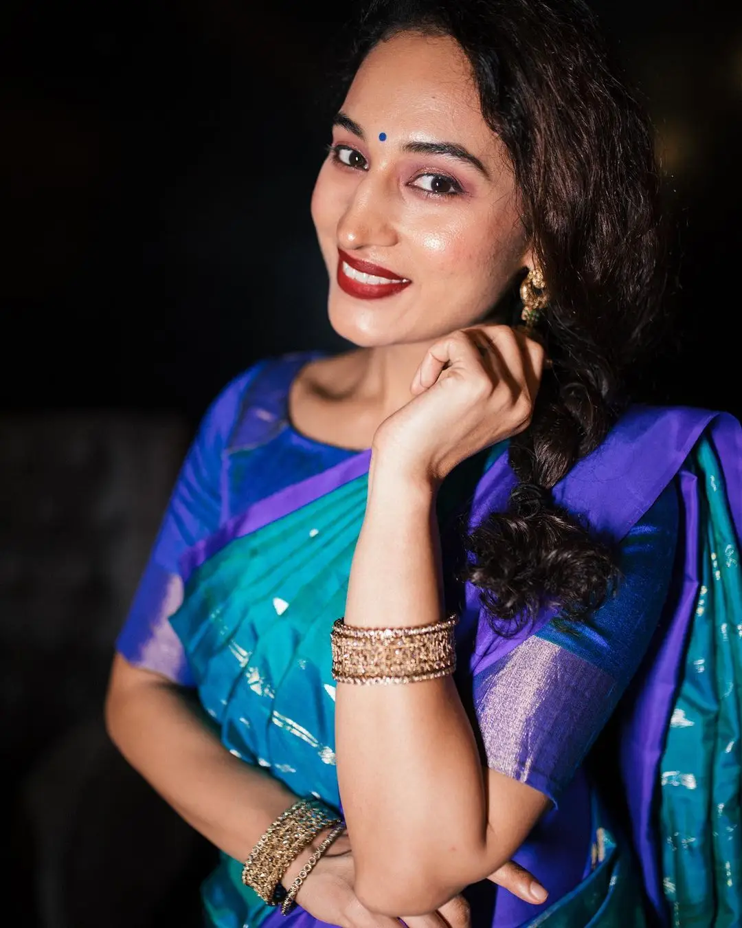 Pooja Ramachandran Stills in Blue Saree Blouse